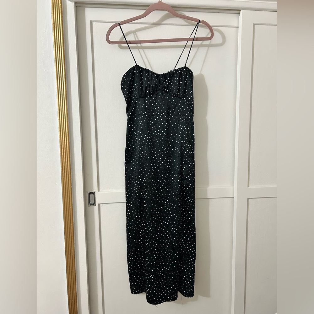 Zara Black Polka Dot Strapless Midi Dress